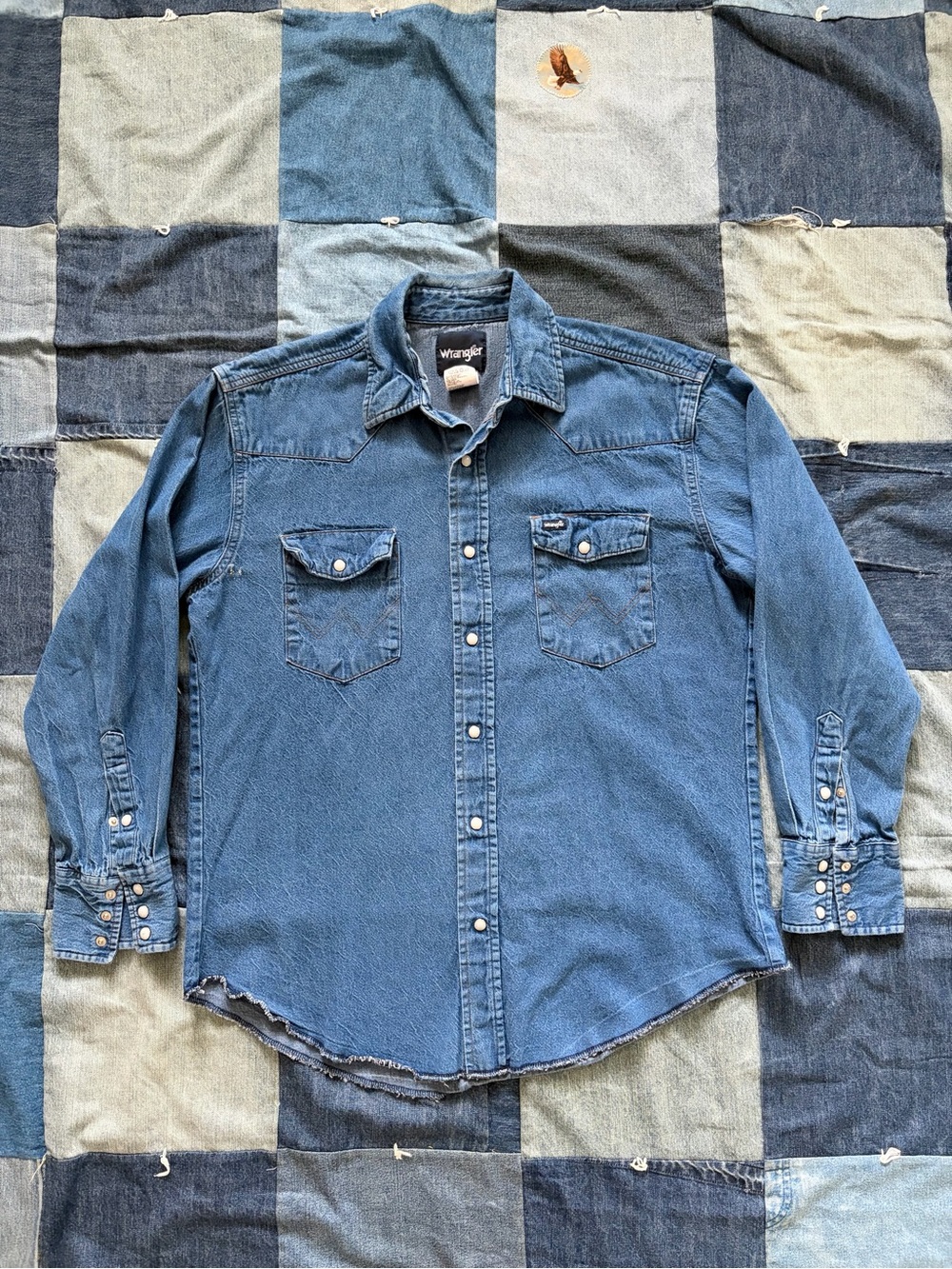 Wrangler Denim Pearl Snap Button Up Western Y2K 100% cotton Size L